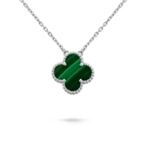 Dây Chuyền Nữ Van Cleef & Arpels Alhambra Necklace Màu Bạc Xanh Size 15mm
