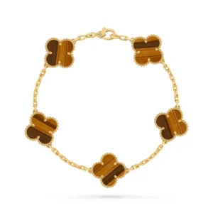 Vòng Đeo Tay Nữ Van Cleef & Arpels Vintage Alhambra Bracelet, 5 Motifs 18k Yellow Gold Tiger Eye VCARD35600 Màu Vàng