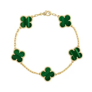 Vòng Đeo Tay Nữ Van Cleef & Arpels Vintage Alhambra Bracelet 5 Motifs Màu Vàng Xanh Lá