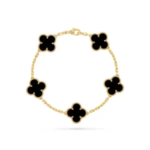 Vòng Đeo Tay Nữ Van Cleef & Arpels Vintage Alhambra Bracelet, 5 Motifs 18k Yellow Gold Onyx VCARA41300 Màu Vàng - Đen